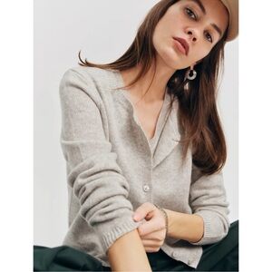 Reformation Clara Cashmere Crew Cardigan Light Grey Small